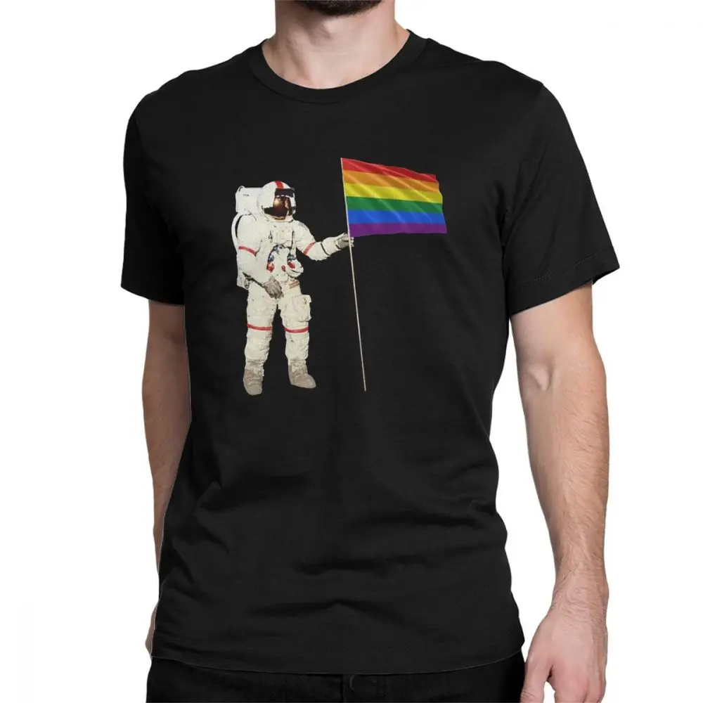 

Moon Landing Pride Gay T Shirt for Men Astronaut Lesbian LGBT Gifts Clothes Short Sleeve Novelty T-Shirt O Neck 100% Cotton Tees