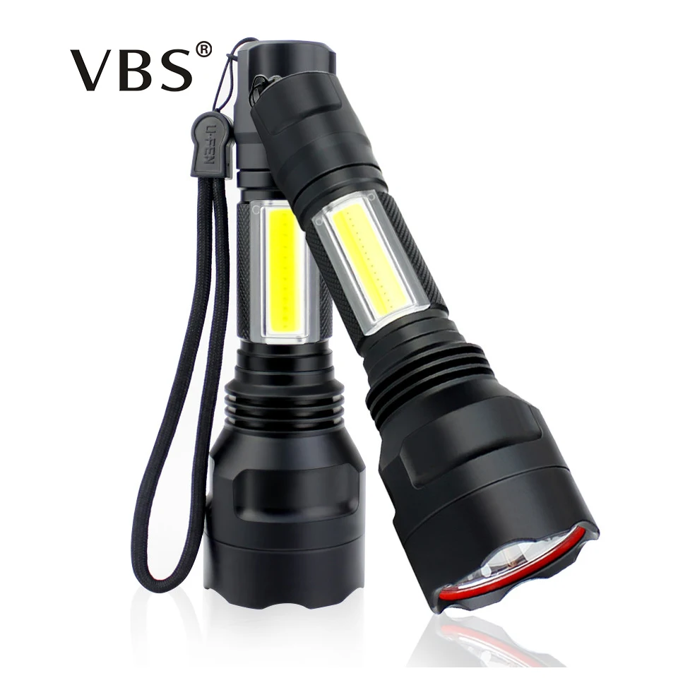 Led Waterproof Torch Flashlight T6 + COB Aluminum Flashlight