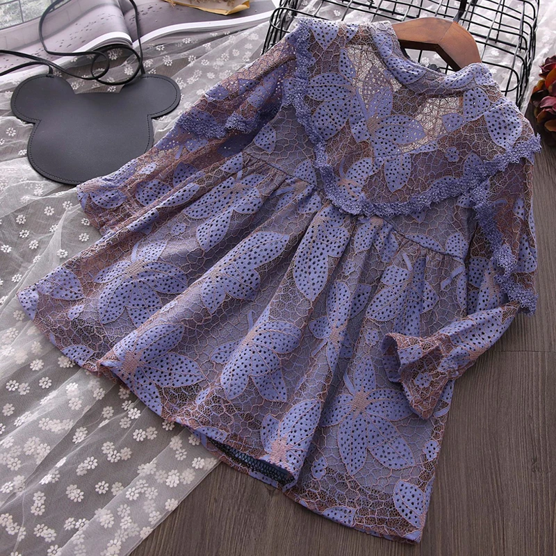 

Girls Dresses 2019 Autumn New Children's Clothing Girls Fashion Sweet Lace Flowers Long-Sleeved Princess Dress