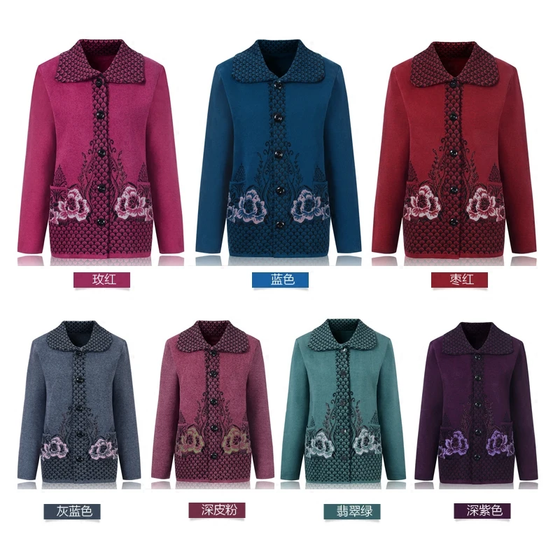 2018 60 lavande Personnes Chemise rose Femmes Chandail Revers Bleu Mère Femelle Installé Printemps année rouge Âgées vieux gris pourpre De 70 Les Chez vert NO8nwvm0