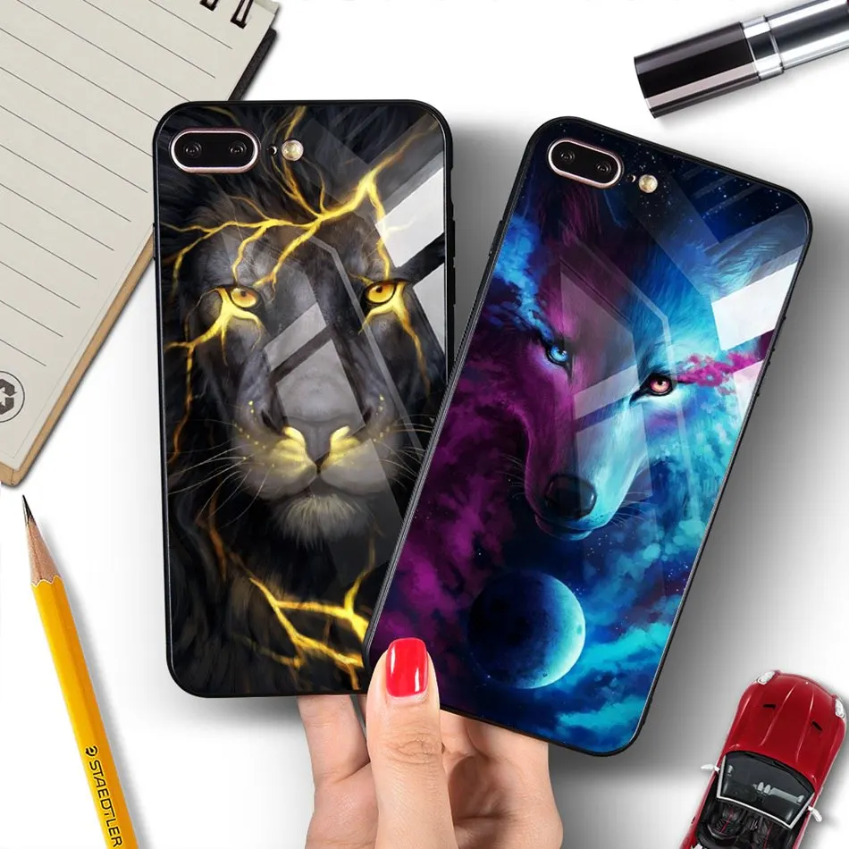 Tempered Glass Case For iPhone 7 6 8 6S Plus Case For iPhone X 10 HD Animal Pattern Soft Edge Back Cover Cases Protective Shell (18)