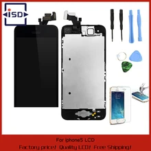 Black Full Front Touch Screen Digitizer LCD Display Repair Assembly Replacement for iPhone 5 LCD Display +Tempered glass+Tools