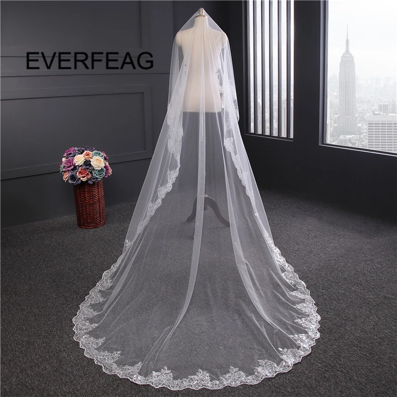

New 3m Bridal Veil 2019 Lace Edge Long White Face Cover Cathedral Wedding Veils Wedding Accessories Bride Mantilla Wholesale
