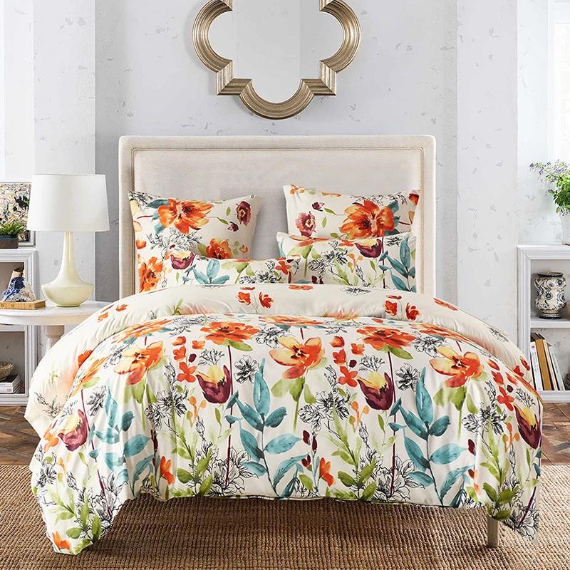 Pastoral Duvet Cover Sets Microfiber Fabric Colorful Floral Reactive
