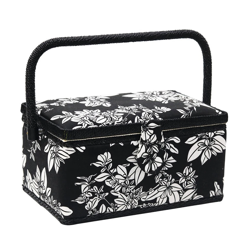 

Multi-function Sewing Box with Sewing Kit Wooden&Fabric Covered Crafts DIY Kits Storage Basket Organizer Gift for Mother