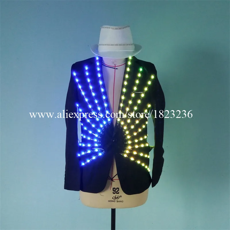 Newest Led Luminous Ballroom Costume LED Light Up Growing Stage performance DJ Singer Dancer Clothes For Nightclub Bar KTV08