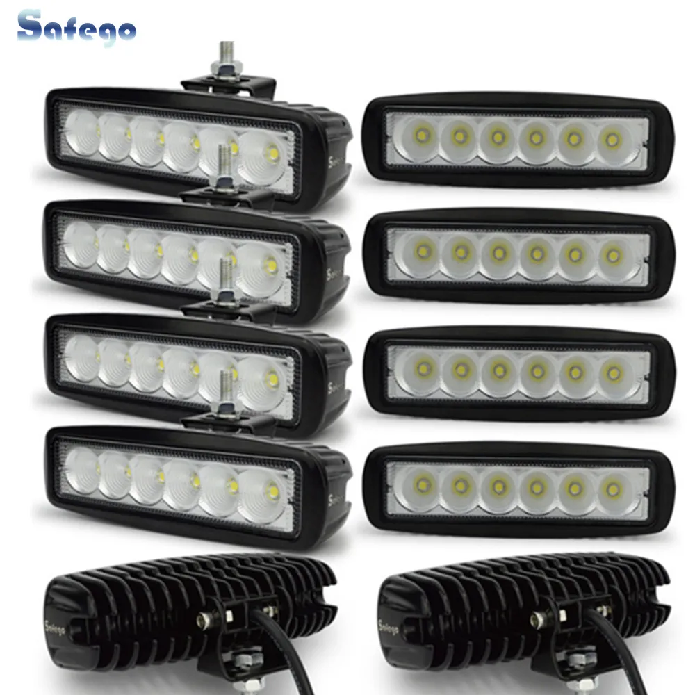 

10pcs 6 LED offroad truck trailer 18W working lights lamp worklight driving fog headlights 12V/24V 4X4 DRL 18W LED light bar