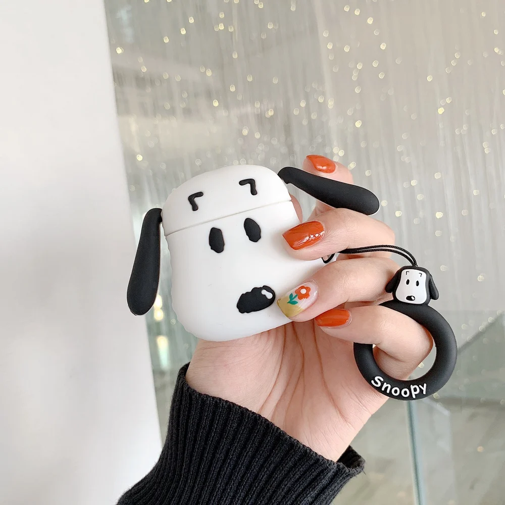 Ring Strap Cartoon Peanuts Dog 3D Pink Bear Lotso Silicone Earphone Case For Apple AirPods 1 2 Headphone Wireless Charging Box