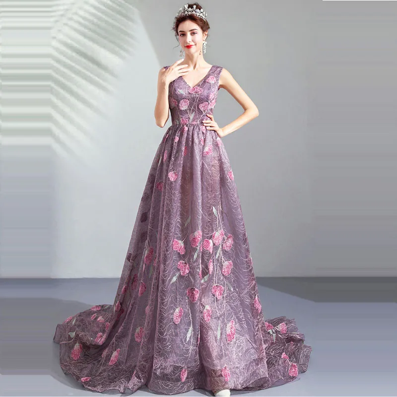 

Evening Dress Sexy V-neck Women Party Dresses Backless Robe De Soiree 2019 Long Plus Size Elegant Sleeveless Evening Gowns E628