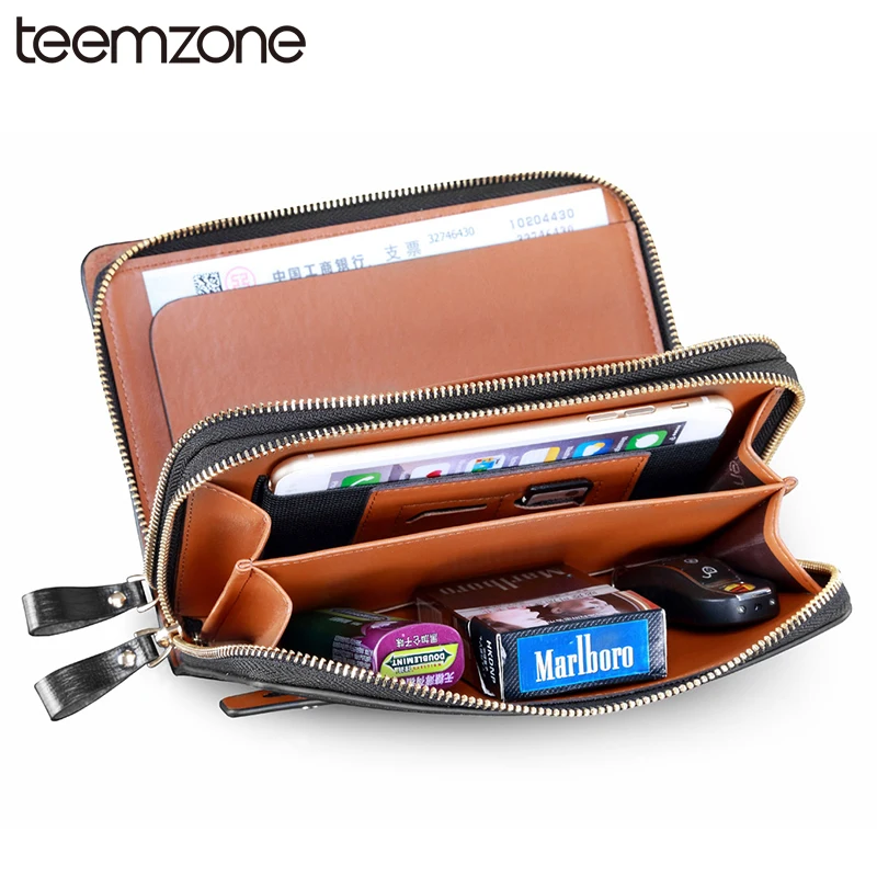 Men Leather Business Organizer Clutch Handbag Wallet Purse Zipper Holder Bag