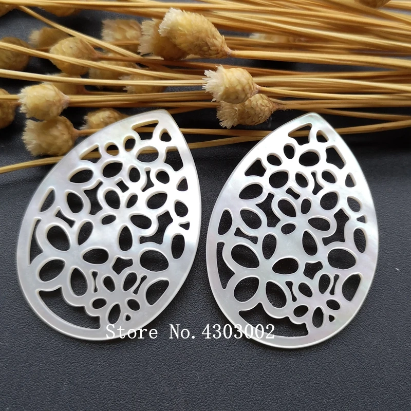 

20pcs/lot 25x34mm Natural Hollow Pear & Drop Flower Mother of Pearl shell for DIY Jewelry Pear & Drop MOP Pearl shell Beads