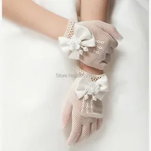 New Fashion Сетка Эластичность Детей Свадебные Перчатки Молодые Девушки Свадьба Костюм Аксессуары С Жемчугом Кружева Свадебные Перчатки