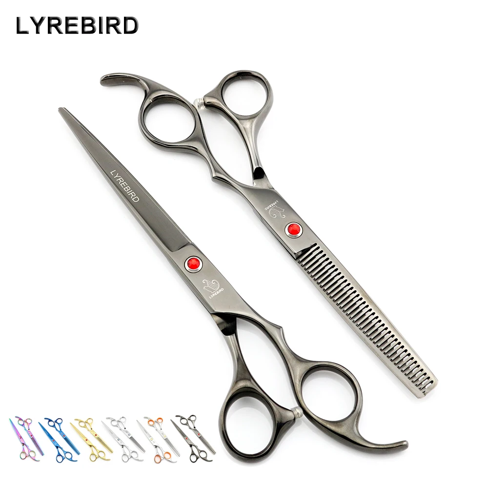 

Pet Dog grooming scissors 7INCH cutting 6.5INCH thinning LYREBIRD Hair scissors Black optional Simple pack NEW