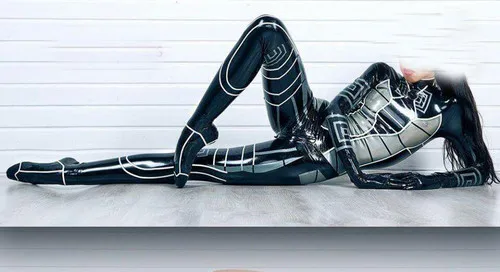 

2019 Latex Rubber Black with White Bodysuit Racing Suit Catsuit Size XXS-XXL