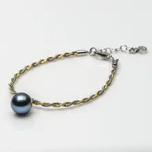 10.6 мм естественный цвет натуральной таитянский жемчуг Roped браслет 925 серебро