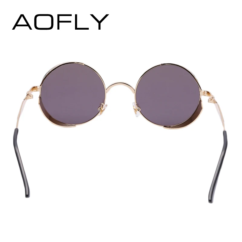 AOFLY Стильные женские и мужские солнцезащитные очки унисекс, в стиле панк, в круглой форме и необычном дизайне, в металлической оправе и зеркальным покрытием линз, защита от УФ лучей