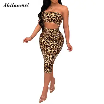 

Sexy Bodycon Dresses Long Midi Bandage Dress Leopard Print Party Club Runway Vestido Summer Dress Women Two Piece Set Strapless