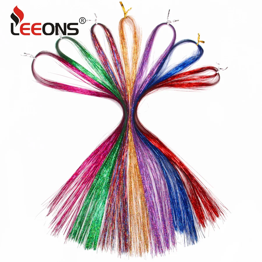 

Leeons Colorful Sparkel Shiny Effect Straight Synthetic Hair Extension Hair Tinsel Hair Weaving Decoration Gold Green Pink Color