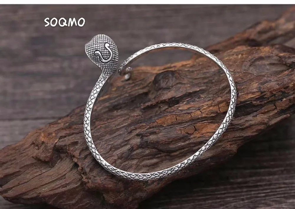 SOQMO, 990 чистое серебро, змеиный открытый браслет для женщин и мужчин, подарок около 18 см, винтажный браслет с животными, тайские серебряные ювелирные изделия, SQM086