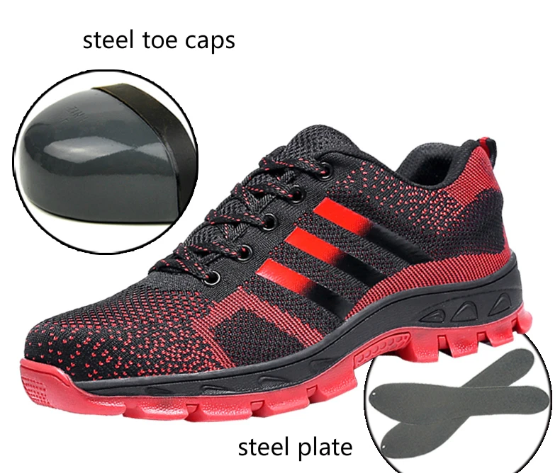 Мужской модный дышащий сетчатый колпачок большого размера со стальным носком Рабочая безопасная обувь на платформе безопасная обувь защитная мужская обувь