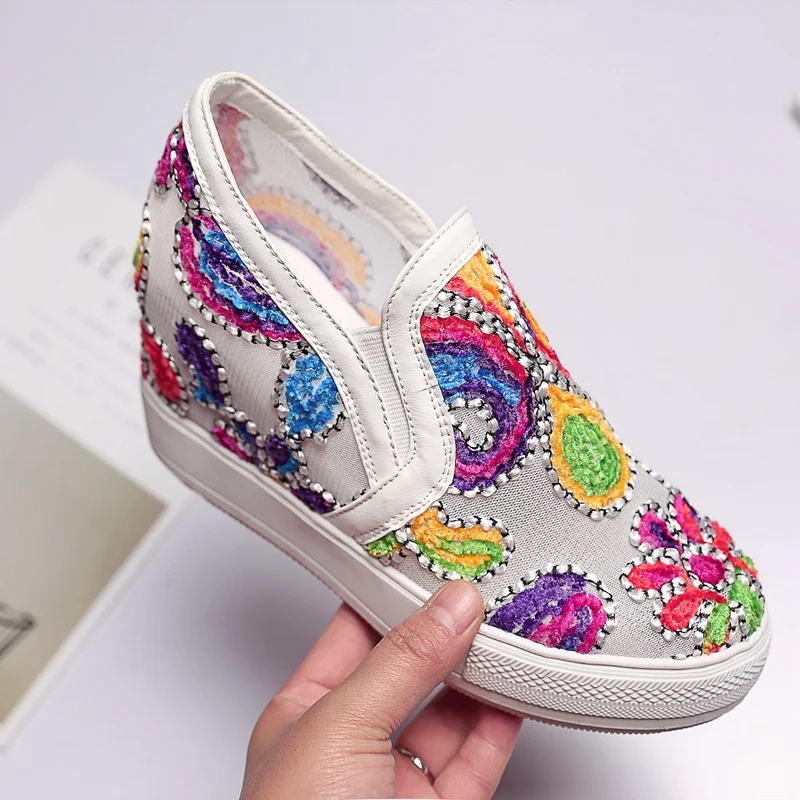 Plus size 45 Women Casual Shoes Ladies Sneakers Sexy Cutouts Lace Breathable Platform Hidden Heels Shoes Woman Wedges Shoes