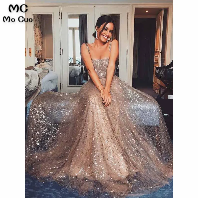 Sparkly Gold Sequin Suqare A-line Cheap Evening Prom Dresses, Cheap Custom Sweet 2019 Hot Dresses