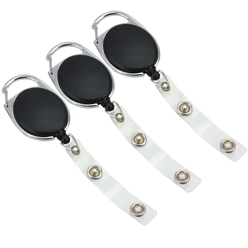 New 3 Pcs Carabiner Retractable Reel Badge Clip Lanyard ID Card Holder