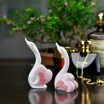 

2pc Ceramic White and Pink Swans Miniature Animal Decoration Home Garden Mini Dollhouse Toy Craft Ornaments Micro Decor DIY Gift