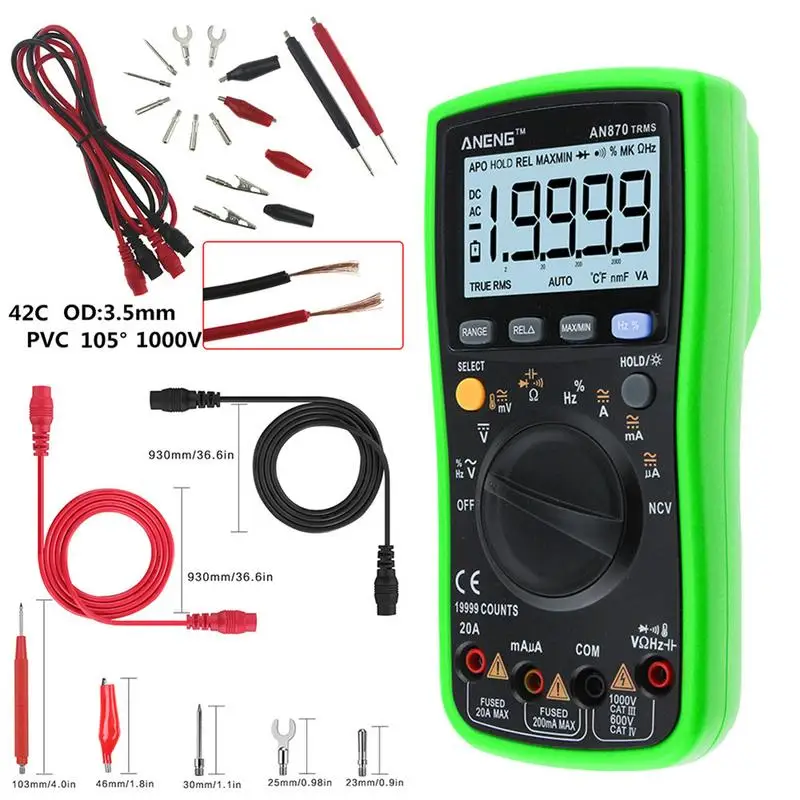 

ANENG LED Green Multimeter Set Auto Range Digital Precision Multimeter AC/DC Voltage Ammeter Transistor Tester