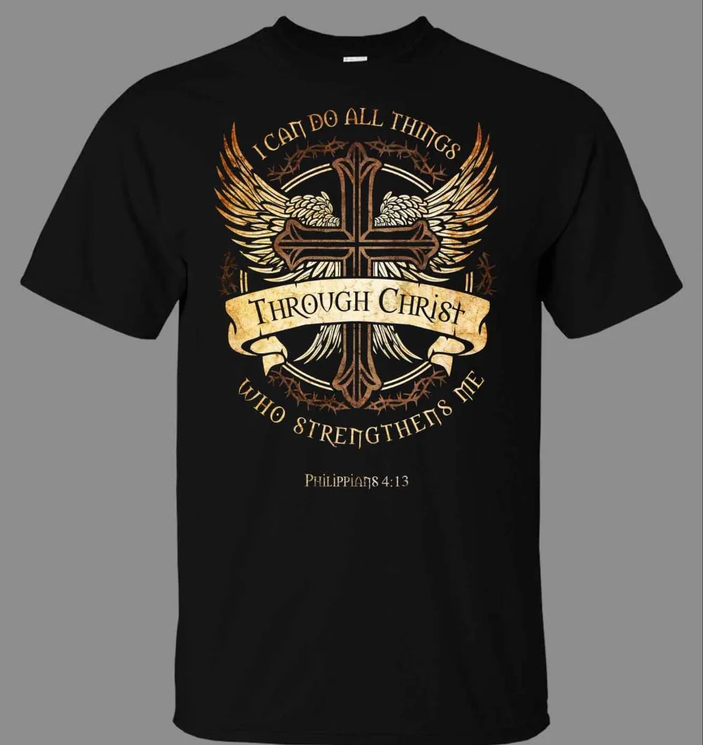 

Philippians 4:13 Christian T-Shirt - Direct From New Fashion Graphic Letter Men Casual Cotton Short Sleeve T Shirt