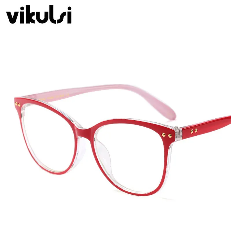 Модные женские оправа для очков в стиле кошачьи глаза, брендовые дизайнерские винтажные женские очки с прозрачными линзами, оправа с заклепками, оптические очки белого и розового цвета - Цвет оправы: D773 C3 red