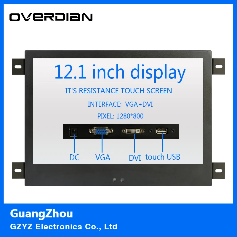 

12/12.1Inch VGA/USB/DVI Interface Metal Shell Hanger Installation Industrial Monitor Single Touch TFT Type 16:10 Screen