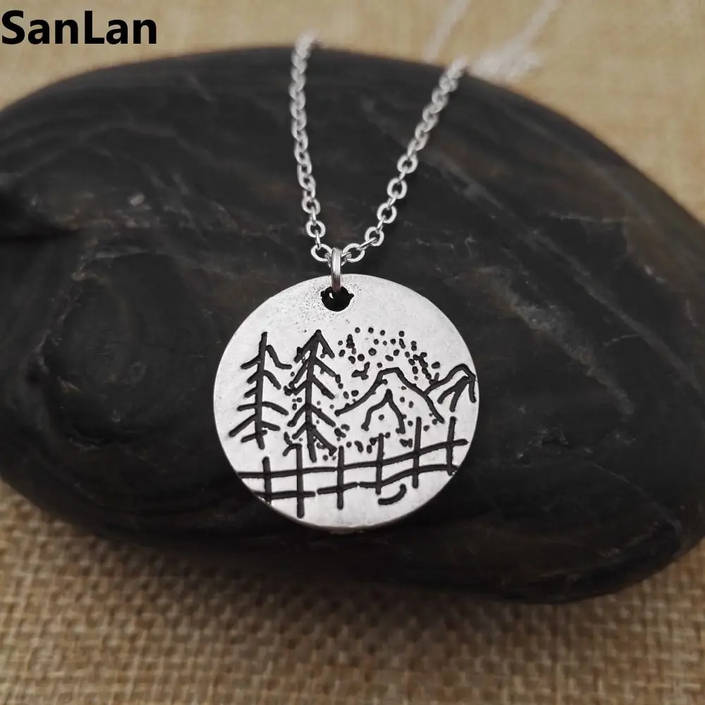 

10pcs Lovely Pine Tree pendant Mountains are Calling camping necklace Lover Gift Live the simple life christamas gift SanLan