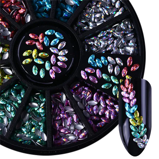 Голографические 3D украшение ногтей маркиза украшения для ногтей лазерные блестящие, для дизайна ногтей украшения в колесо для домашнего