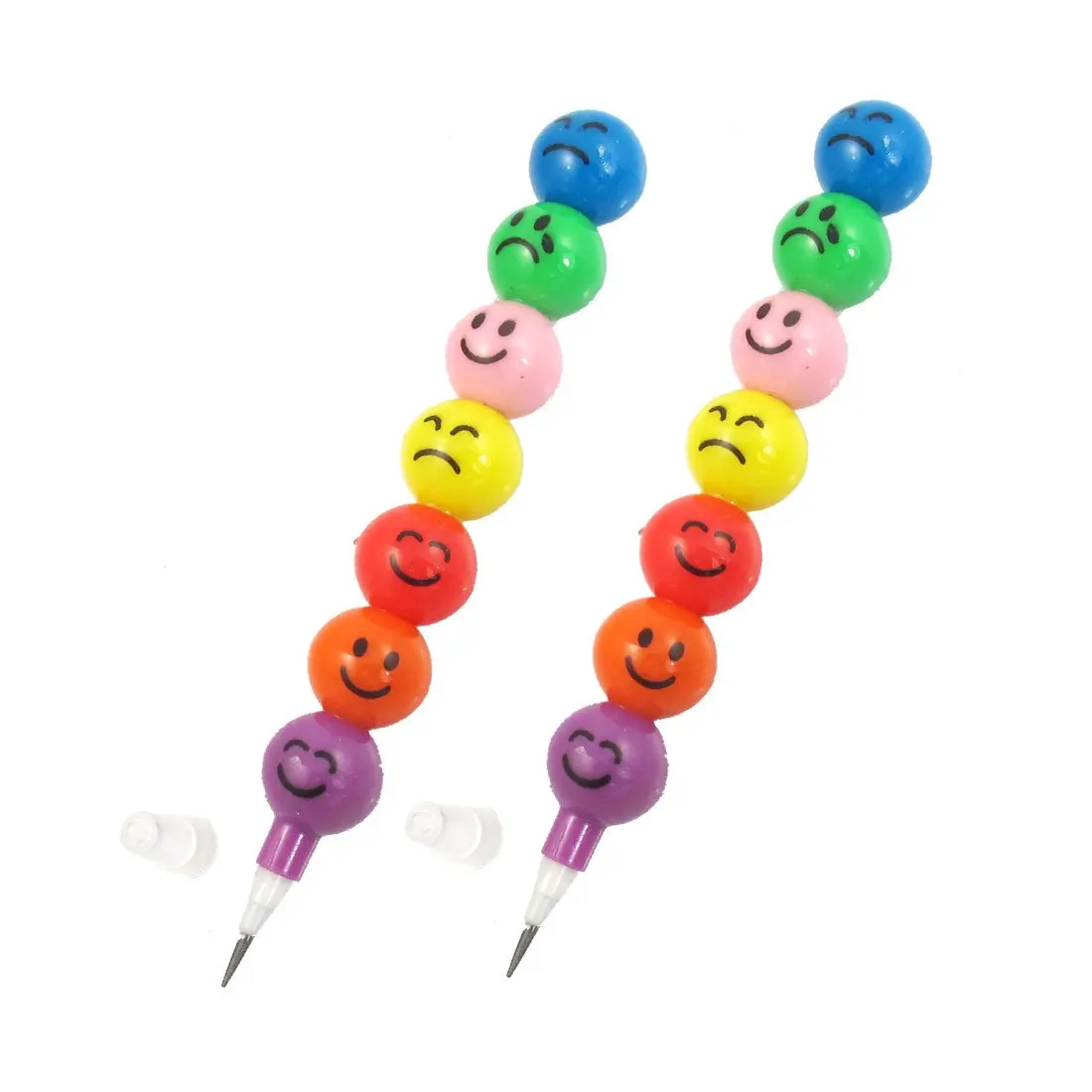 

Affordable Rainbow Color Ball Shaped Funny Faces Pattern Joint Pencil 2 Pcs