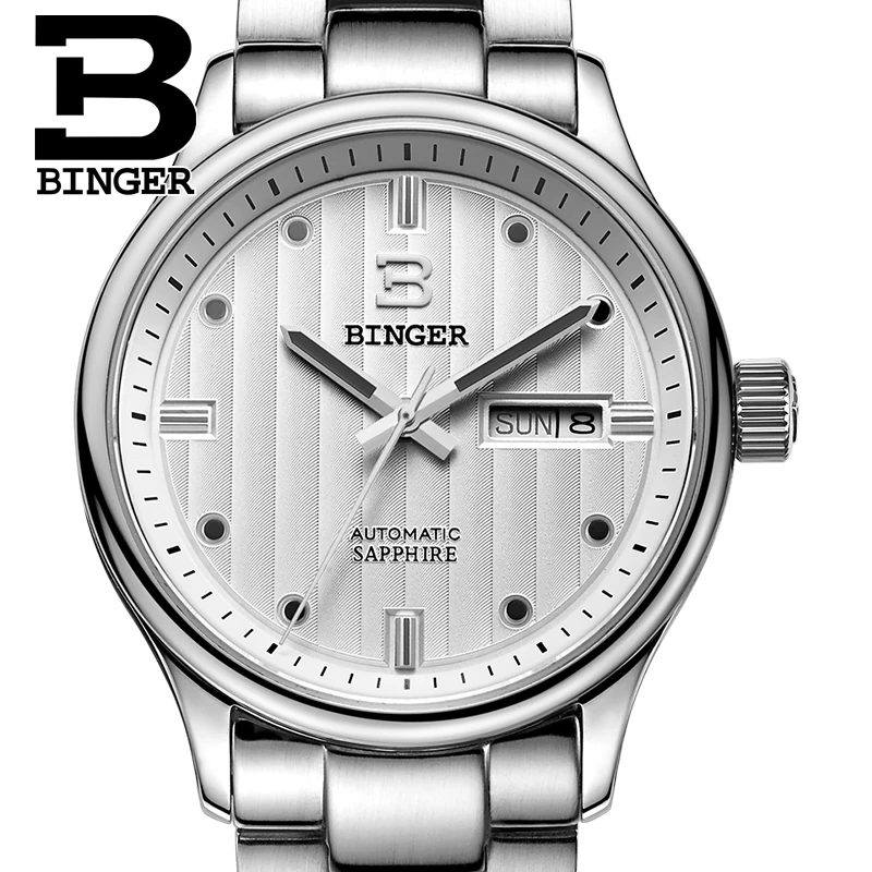 

Full Stainless Steel Switzerland Men's Watch Luxury Brand Wristwatches BINGER business Automatic Men Watches sapphire B5006-7