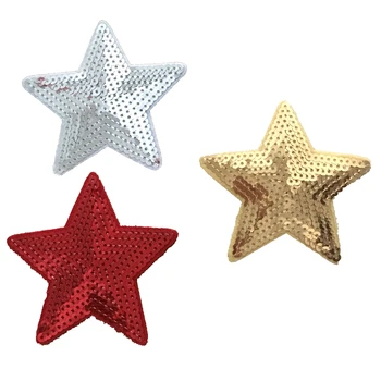 

Red/Gold/Silver Star Sequined Iron on Patches for Clothes Handbags 9 x 8.5 cm Sequins Five-Star Embroidery Applique 10pcs/lot