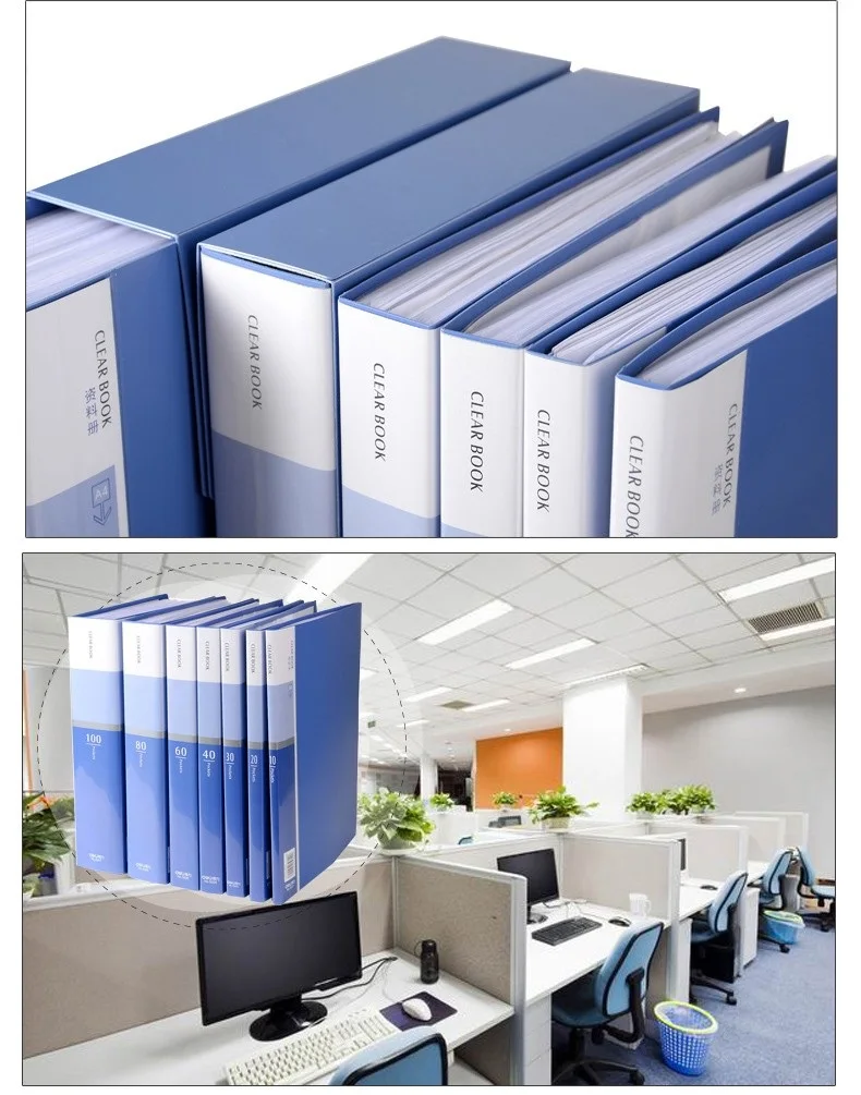 A4 Clear Book Display Book 7 Sizes 10 20 30 40 60 80 100 Pockets Transparent Pockets Blue Cover For Office Files Deli 5001