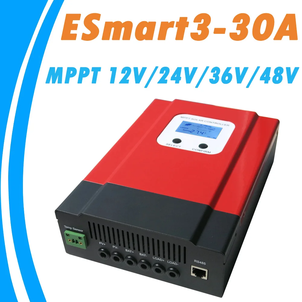 

Upgraded ESmart3 MPPT 30A Solar Regulator 48V/36V/24V/12V Auto Solar Controller Backlight LCD Display Max 130V Input RS485 Port