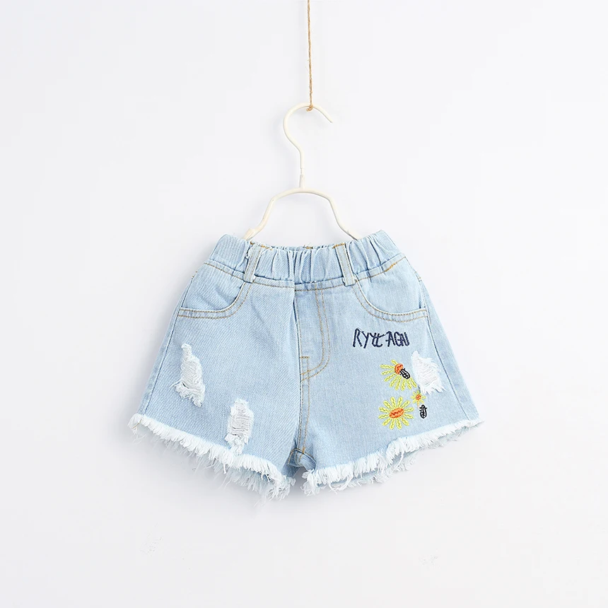 Для маленьких девочек с разрывами Рваные джинсовые шорты много оптом одежда для детей Летние кисточкой лидер