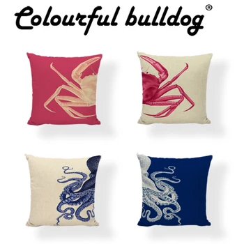 

Wholesale Simple Cushion Cover Pink and Beige Crab 43*43cm Square Blue and Beige Octopus Decor Home Bedroom Outdoor Rock Chair
