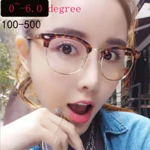 Женские очки без оправы с желтой леопардовой оправой для близорукости, очки для близорукости 0-0,50-1,0-1,5-2,0-2,5-3,0-3,5-4,0-5,0-6,0