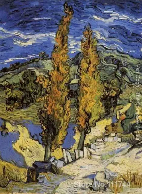 

Deux peupliers sur le chemin des collines Vincent Van Gogh famous paintings oil canvas reproduction High quality Hand painted