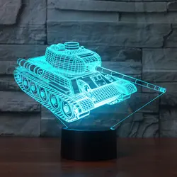 7 цветов Изменение Ночная USB сенсорный выключатель светодиодный 3D Cool Tank Форма визуальный автомобиля ночник домашнего декора детей игрушки