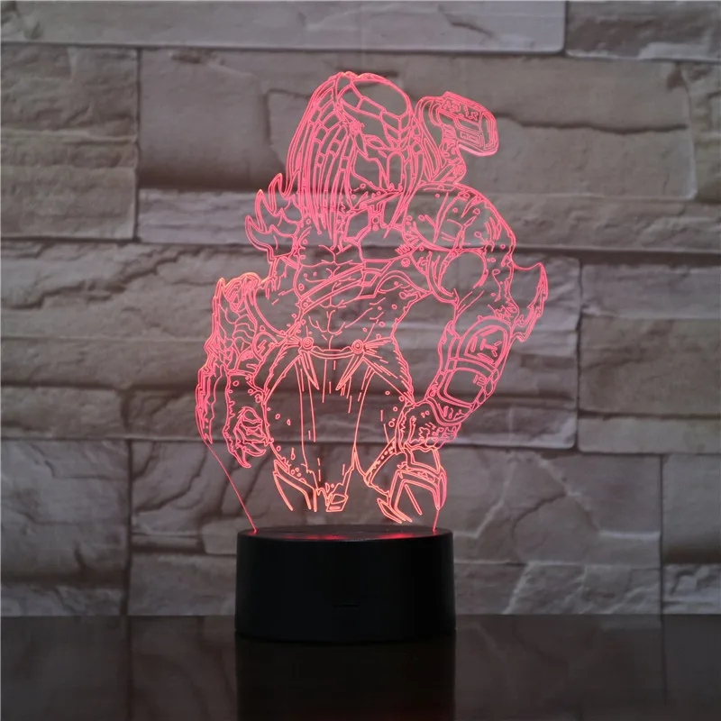 3D лампа хищника, светодиодный, меняющий ночные огни, визуальная иллюзия, 7 цветов, изменяющий светодиодный пришельцы против волк хищник, настольная лампа для домашнего декора