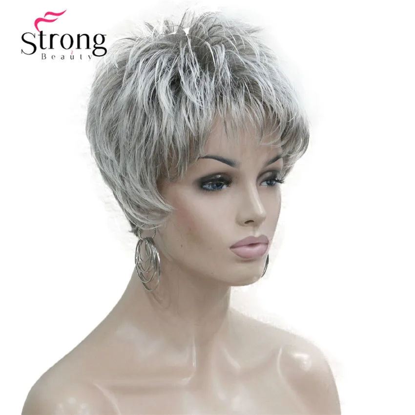 Продажа StrongBeauty короткий слоистый Серый Серебряный парик с классической крышкой полный синтетический парик
