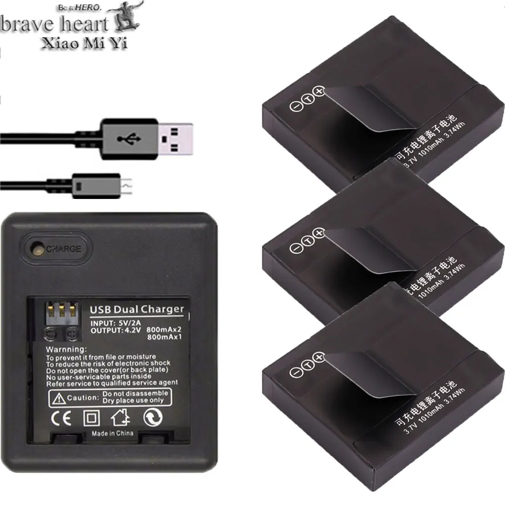 3pcs batteries for xiaomi yi accessories 1010mAh original Xiaoyi