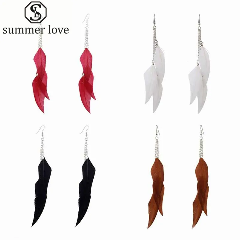 golden Girl Rose Gold Crystal Drop Dangling Feather Love Leaves Earrings Chains Pendants Necklaces for Women Jewelry Sets