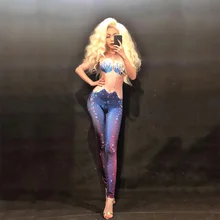 Яркие Камни джинсы комбинезон с принтом Стразы обтягивающие леггинсы в ночном клубе или Для женщин День рождения выпускного наряд DS одежда для сцены