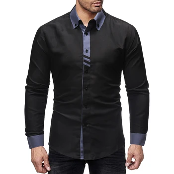 

Brand 2018 Fashion Male Shirt Long-Sleeves Tops Popular Color Matching Leisure Black Mens Dress Shirts Slim Men Shirt M-XXL